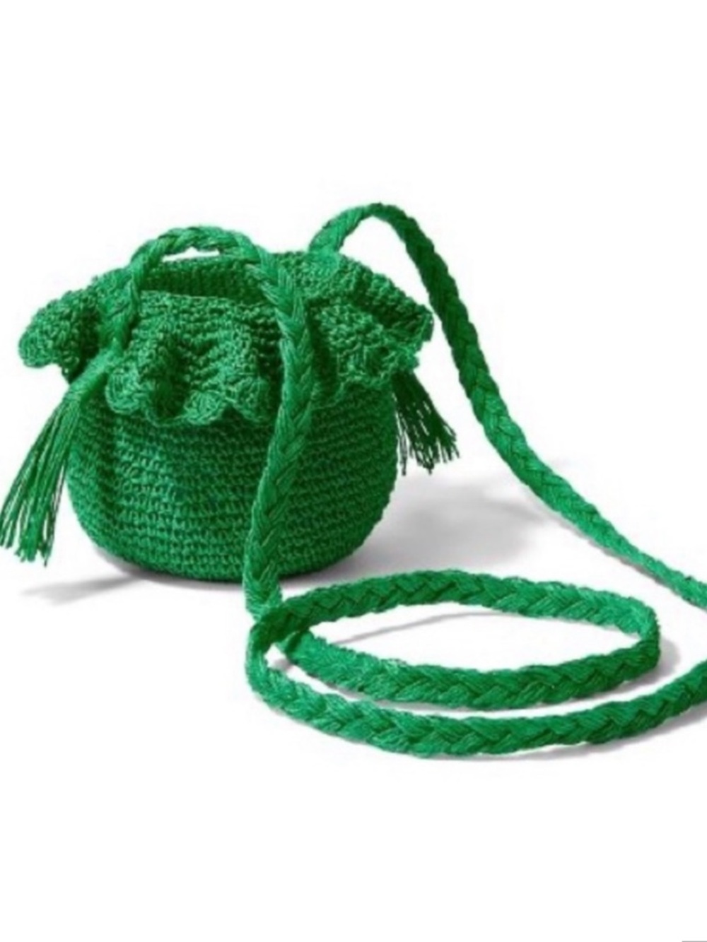 RHODE Green Crochet Drawstring Crossbody with Braided Strap